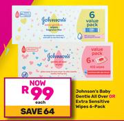 Johnson's Baby Gentle All Over or Extra Sensitive Wipes 6-Pack