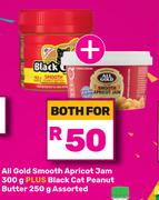 All Gold Smooth Apricot Jam 300g + Black Cat Peanut Butter 250g Assorted- For Both