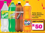 Fanta, Stoney, Sprite, Sparletta or Twist 1.5L Assorted- Any 4