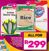 Golden Cloud Cake What Flour 10kg+Econo Super Maize Meal 10kg+Econo Medium Grain Parboiled Rice 10kg