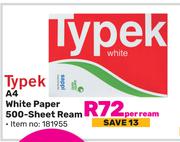 Typek A4 White Paper 500 Sheet Ream-Per Ream
