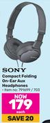 Sony Compact Folding On Ear Aux Headphones-Each