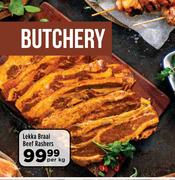 Lekka Braai Beef Rashers-Per kg