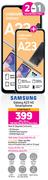 2 x Samsung Galaxy A23 4G Smartphone-On 1GB Red Top Up Core More Data + On Promo 70