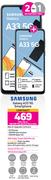 2 x Samsung Galaxy A33 5G Smartphone-On 1GB Red Top Up Core More Data + On Promo 70