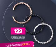 Stainless Steel Tri Colour Woven Cuff Bangles Gold/Black/Silver-Each