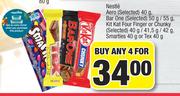 Nestle Aero 40g, Bar One 50g/ 55g, Kit Kat Four Finger Or Chunky 40g/41.5g/42g-For Any 4