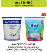 Lancewood Or Kiri Double Cream Or Greek Style Yoghurt (All Variants)-For 2 x 700/900/1Kg