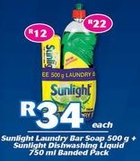 Sunlight Laundry Bar Soap-500g + Sunlight Dishwashing Liquid-750ml Banded Pack