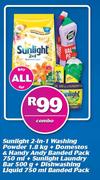 Sunlight 2 In 1 Washing Powder-1.8Kg+Domestos & Handy Andy Banded Pack-750ml Combo