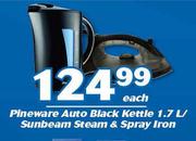 Pineware 1.7Ltr Auto Black Kettle/Sunbeam Steam & Spray Iron-Each