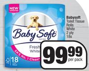 Babysoft Toilet Tissue Rolls White 2 Ply-18's Pack Per Pack