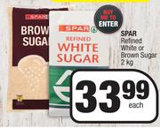 Spar Refined White Or Brown Sugar-2kg Each