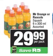 Mr Orange Or Rascals Squash-6 x 300ml Per Pack