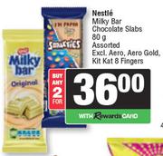 Nestle Milky Bar Chocolate Slabs Assorted (Excl.Aero,Aero Gold,Kitkat 8 Fingers)-For 2 x 80g