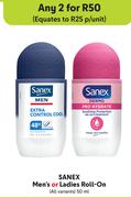 Sanex Men's Or Ladies Roll On (All Variants)-For 2 x 50ml