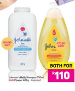 Johnson's Baby Shampoo-750ml & Powder Assorted 400g-For Both