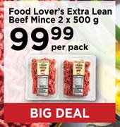 Food Lover's Extra Lean Beef Mince-2 x 500g Per Pack