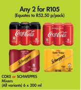 Coke Or Schweppes Mixers (All Variants)-For 2 x 6 x 200ml