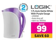 Logik 1.7L Auto Kettle White With Purple Gauge