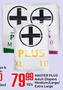 Master Plus Adult Diapers Medium/Large/Extra Large-10's