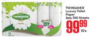 Twinsaver Luxury Toilet Paper 2 Ply 350 Sheets-15's