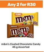 M & M's Coated Chocolate Candy Assorted-For 2 x 45g 