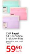 CNA Pastel A4 Concertina 6-Divison Files-Each