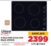 Univa 4 Zone 600 Ceran Hob Black U156CB