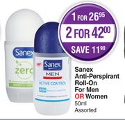 Sanex Anti Perspirant Roll On For Men Or Women Assorted-50ml