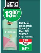 Mitchum Deodorant Stick For Men Or Women Assorted-63g