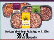 Food Lover's Beef Burger Patties Assorted-4 x 100g Per Packet