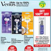 Gillette Venus Deluxe Smooth Swirl 5-Blade Razor Or Deluxe Smooth Platinum 5-Blade Razor-Each