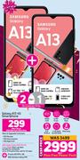 2 x Samsung Galaxy A13 4G Smartphone-On 2GB Red Core More Data + On Promo 65