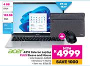 Acer A315 Celeron Laptop Plus Sleeve & Mouse