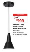 Pendant Lamp E27 x D12cm Metal Matt Black 81485607