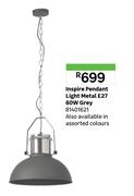 Inspire Pendant Light Metal E27 60W Grey 81401621