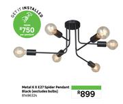 Spider Pendant Black Metal 6 x E27 (Excludes Bulbs) 81496324
