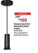 Inspire Metal Matt Black Pendant Set E27 x 1 81485606