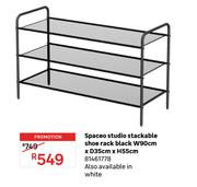 Spaceo Studio Stackable Shoe Rack Black W90cm x D35cm x H55cm 81461778