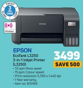 Epson Eco Tank 3 In 1 Inkjet Printer L3250