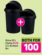 Otima 50L Fliptop Plus 12L All Black Bin-Both For