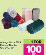 Always Home Mink Flannel Blanket 125 x 150cm-For 1