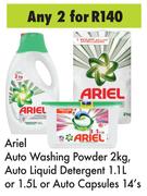 Ariel Auto Washing Powder 2Kg, Auto Liquid Detergent 1.1L Or 1.5L Or Auto Capsules 14's-For 2