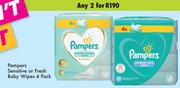 Pampers Sensitive Or Fresh Baby Wipes-For 2 x 4 Pack