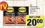 Koo Baked Beans In Tomato Sauce(Selected Excl.Lite)-For 2 x 410g