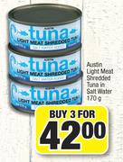 Austin Light Meat Shredded Tuna In Salt Water-For 3 x 170g