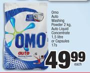 Omo Auto Washing Powder 2Kg, Auto Liquid Concentrate 1.5L Or Capsules 17s-Each