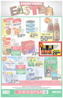 KWIKSPAR EASTERN CAPE : Your One Stop Easter Shop (23 March - 5 April 2021) Valid in Abbotsford, Beacon Isle, Beetlestone, Burt Drive, Butterworth, Cambridge West, Colchester, Dhaysons, East End, page 4