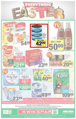 KWIKSPAR EASTERN CAPE : Your One Stop Easter Shop (23 March - 5 April 2021) Valid in Abbotsford, Beacon Isle, Beetlestone, Burt Drive, Butterworth, Cambridge West, Colchester, Dhaysons, East End, page 4